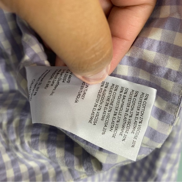 Anthropologie Maeve Gingham Plaid Purple White Front Tie Button Up Cropped Sz 10 - Picture 5 of 6